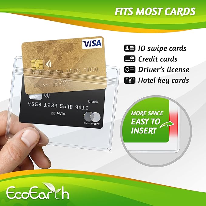 EcoEarth - Horizontal Card Protector w/Soft Edge - Sealable 4x3 Inch, Clear, 250 Pack - Waterproof ID Badge Holder - Plastic Name Tag Holder Bulk
