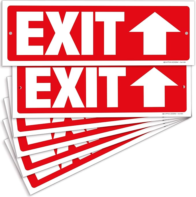 iSYFIX Exit Signs - 6 Pack 12x4 Inch Directional Up Arrow Signs, 40 mil Polystyrene Plastic, UV Laminated, Scratch & Fade Resistant, Waterproof - Ideal for Office, Theater, School, Business