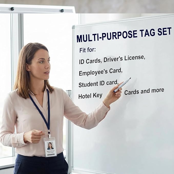 Marspark 200 Sets Clear Name Tags with Lanyard, Lanyards for ID Badges Reusable Strap with ID Holder Plastic Name Badges for Adults Business School Church Conference (Dark Blue)