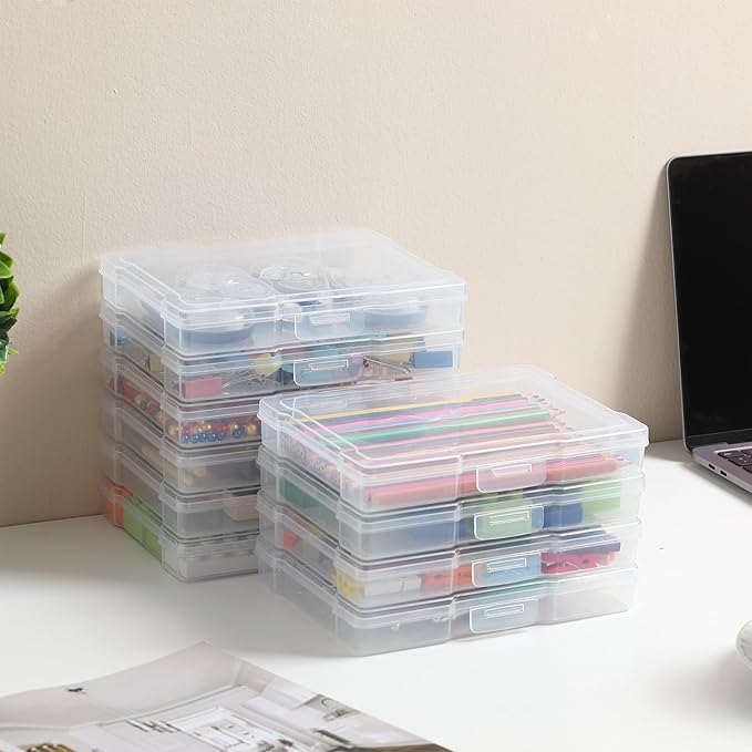 novelinks 12 Pack 5"x7" Clear Photo Storage Boxes – Plastic Picture Organizer Cases with Lids – Photo Keeper Containers for 5x7 Prints, Cards, and Craft Supplies