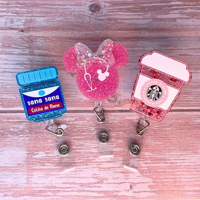 3 PC Nurse Badge Reel Cute Funny Pink Name Tag ID Clip Retractable Holder for Nurses Medical Assistant Accessories Pharmacy Nursing Student RN CNA ER Hospital Work Bulk Gifts Essentials