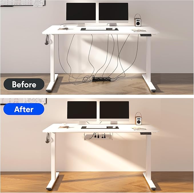 FLEXISPOT EN2 Whole-Piece Standing Desk with Clamp Power Strip, 48 x 24'' Electric Stand Up Height Adjustable Desk with Cable Management (Gray Frame + 48" Marble Gray, 2 Packages)