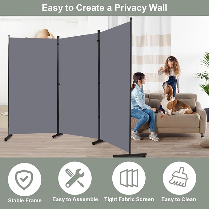 Room Divider 6FT Single Panel Privacy Screen, 102'' Wide Fabric Indoor Room Divider Wall Divider for Room Separation, Portable Room Partitions and Dividers Freestanding Temporary Wall Room Separators
