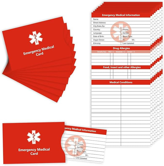 MEDMAX 8 Pack Emergency Medical Cards Tri-Folding with Protective Sleeves, Emergency Medical Alert Information Contact ID Card for Wallet Pocket
