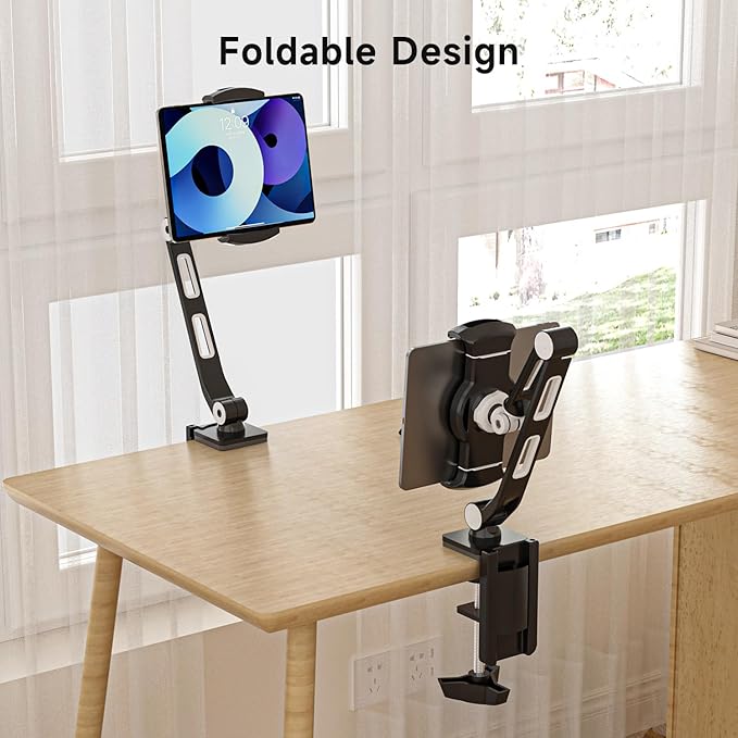 suptek Aluminum Alloy Cell Phone Desk Mount Stand 360° Tablet Stand and Holders Adjustable for iPad, iPhone, Samsung, Asus and More 4.7-11 inch Devices, Good for Bed, Kitchen, Office (YF208B)