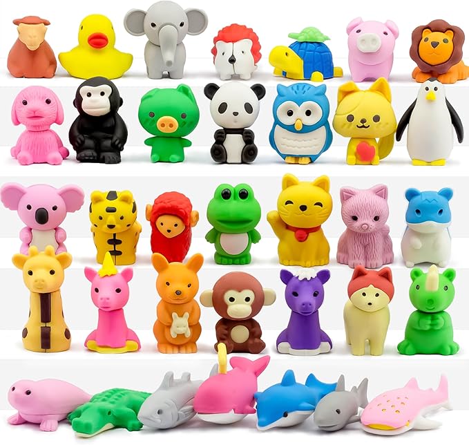Gomimeor 35 Pcs Animal Erasers for Kids, Pencil Erasers Bulk, Cute Animal Erasers for Classroom Prizes and School Supplies, Assorted Colors