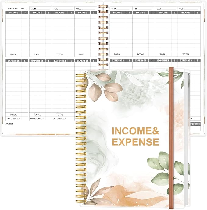 Heveboik Income & Expense Log Book - A4 Income and Expense Tracker for Small Business, Accounting Bookkeeping Tracking for Woman and Man, 8" x 10.5", Rose Leaf