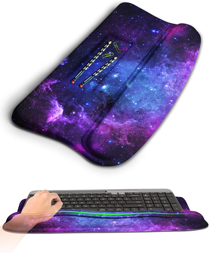 KUOSGM Ergonomic Wave Wrist Rest with Keyboard Stand, Cushioned Palm Rest, Comfortable Integrated Memory Foam for Natural Typing and Relieve Wrist Pain, Deep Galaxy