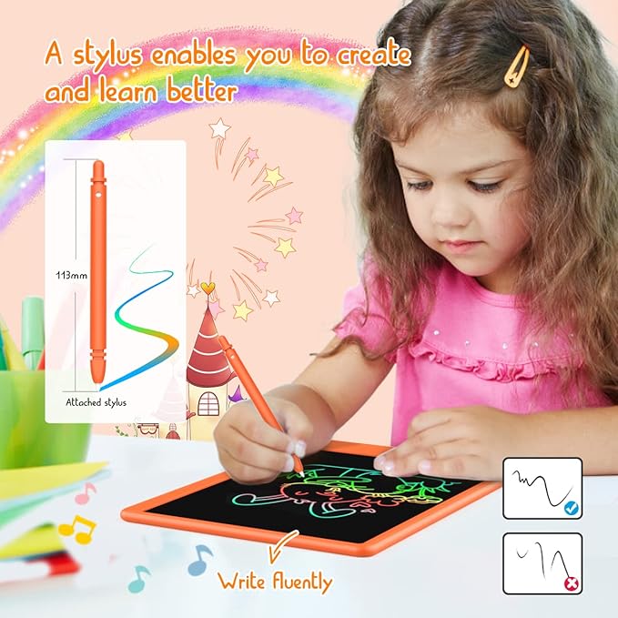 BUKEBU LCD Writing Tablet Doodle Board, Colorful Drawing Pad, Electronic Drawing Tablet, Drawing Pads,Travel Gifts for Kids Ages 3 4 5 6 7 8 Year Old Girls Boys (10.5 inch, Orange&Orange)