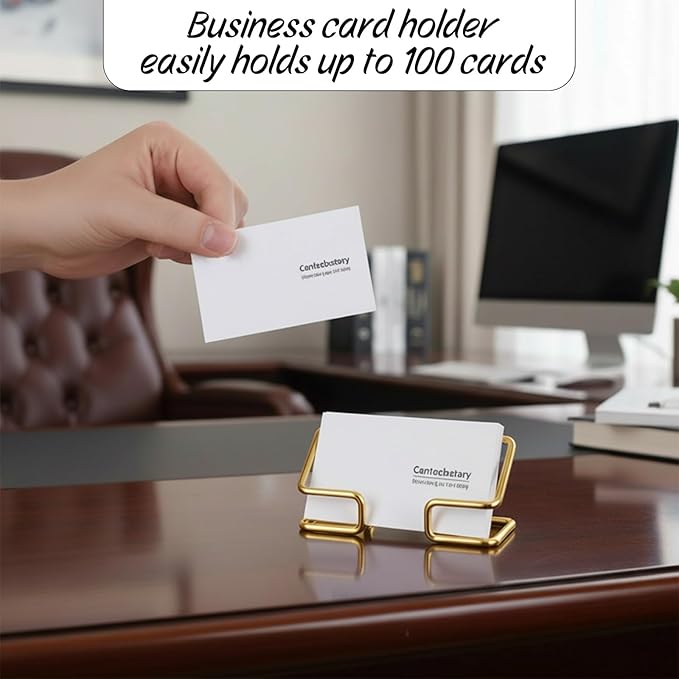 Skrfren 2Pcs Metal Business Card Holder for Desk, Elegant Gold and Silver Business Card Organizer Modern Cards Display Stand for Office Reception Event Conference Room Men Women