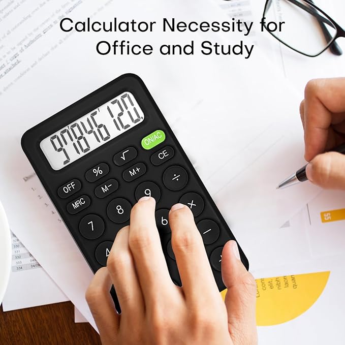 Cute Calculator, Basic Four Function Calculator for Teachers Students Basics Office, Small Handheld Calculators, 8 Digit with LCD Display, Sensitive Button, 5.5×3.2 inches Black