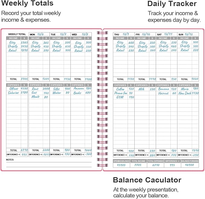 Heveboik Income & Expense Log Book - A5 Income and Expense Tracker for Small Business, Accounting Bookkeeping Tracking for Woman and Man, 5.8" x 8.3", Pink