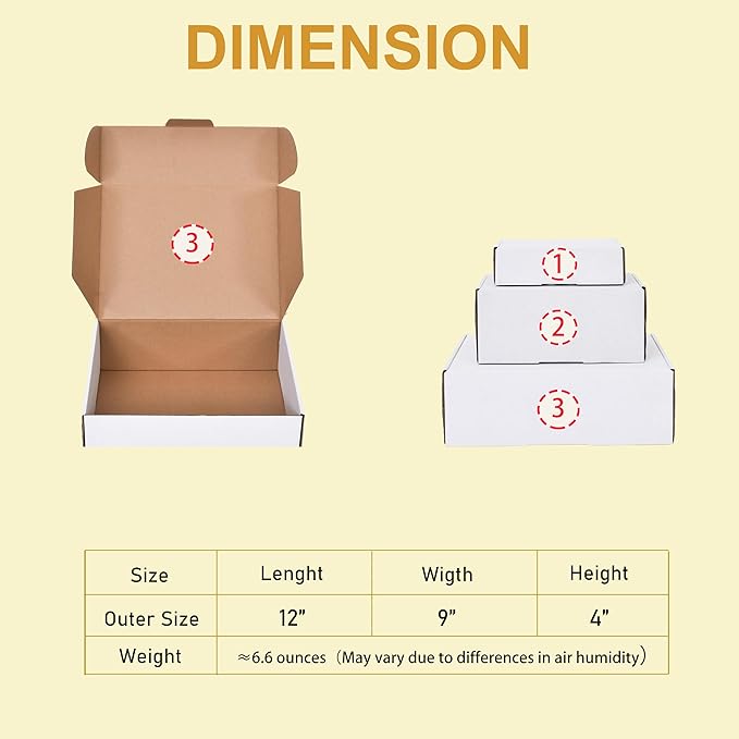 WINHPH 12x9x4 Inches Shipping Boxes Set of 20,White Corrugated Cardboard Box Literature Mailer for Small Business, Literature Mailer Box Packaging Supplies