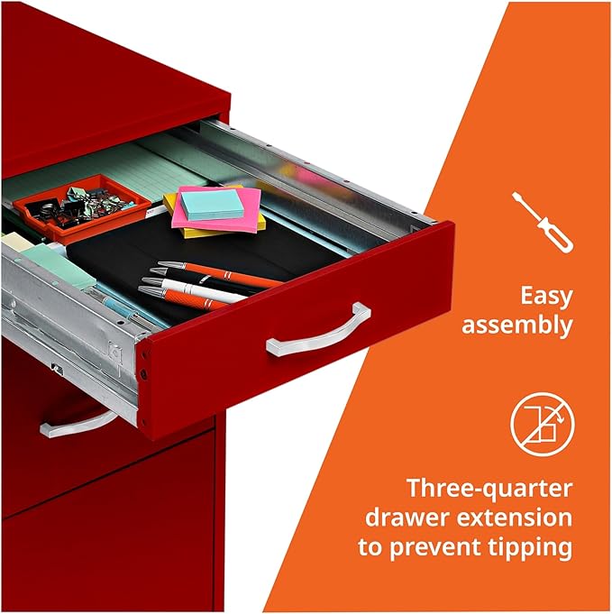 LYS SOHO Box/File/File Mobile Red File Cabinet, 3 Drawer