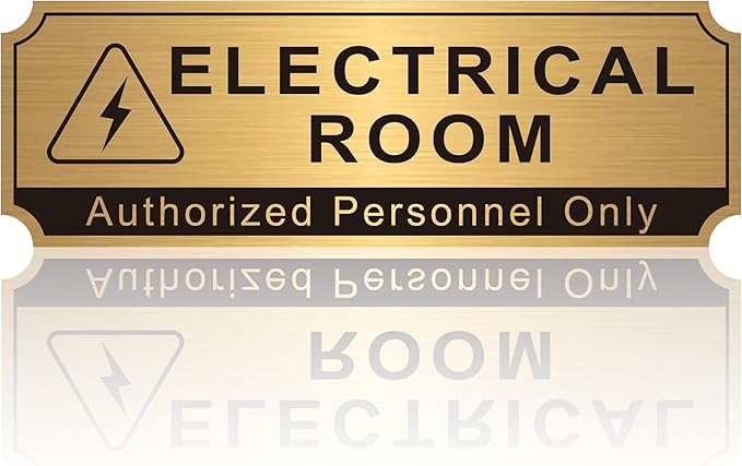 Electrical Room Sign for Business Door，Self-Adhesive Durable Brushed Gold Electric Closet Room Sticker for Home, UV and Weather Resistant Authorized Personnel Only Signs for Business ，Workplace