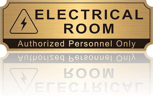 Electrical Room Sign for Business Door，Self-Adhesive Durable Brushed Gold Electric Closet Room Sticker for Home, UV and Weather Resistant Authorized Personnel Only Signs for Business ，Workplace