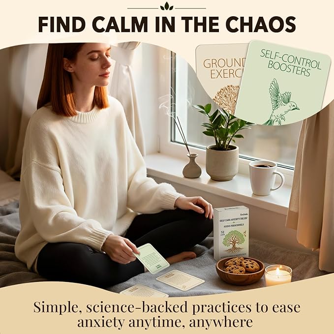 QUOKKA Self-Care & Anxiety Relief – 52 Mindfulness Cards for Stress Reduction and Emotional Balance | Grounding Exercises, Breathing Tools & Relaxation Techniques | Wellness Gift for Calm and Focus