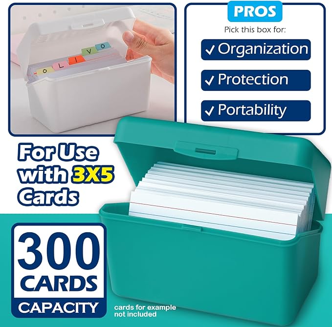 Olivo Index Card Holder Box 3x5 Flash Note Card Holder Storage File Box Organizer Case for 3"x5" Cards, 4 Colors Pack