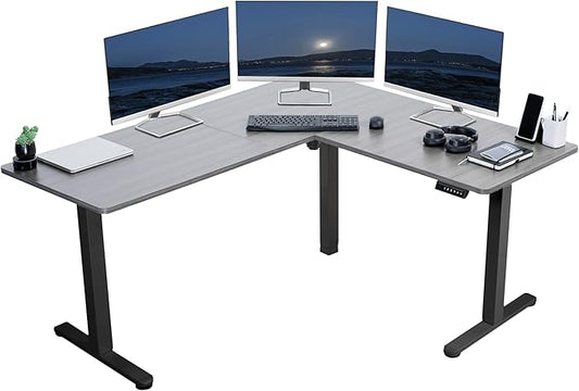 VIVO Electric Corner 63 x 55 inch L-Shaped Standing Desk, Memory Height Adjustment, Dark Gray Top Black Frame, DESK-E3CTG