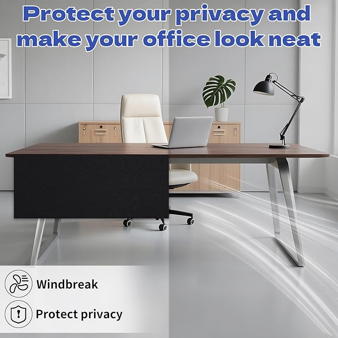 Under Desk Privacy Panel 62 x 15 Inch Self-Adhesive Modesty Panel Table Skirts Privacy Divider for Office Desk Home Studio or Standing Workstation, Easy to Assemble, Black