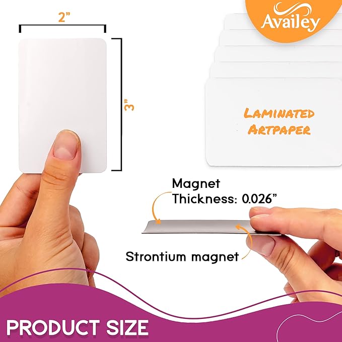 Availey 40 Pieces (3 x 2) - White Magnetic Dry Erase Labels - Reusable Strips for Classroom Home Office Garage - Refrigerator Blank Writable Erasable Cards - Name Tags Students Locker Shelf