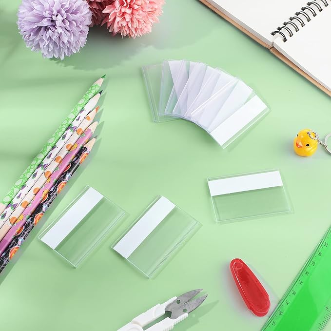72 Pieces Clear Plastic Adhesive Shelf Tag & Price Label Holders for Supermarket, School, Library, Mailbox & Storage Bins(2.4 x 1.6 Inch)