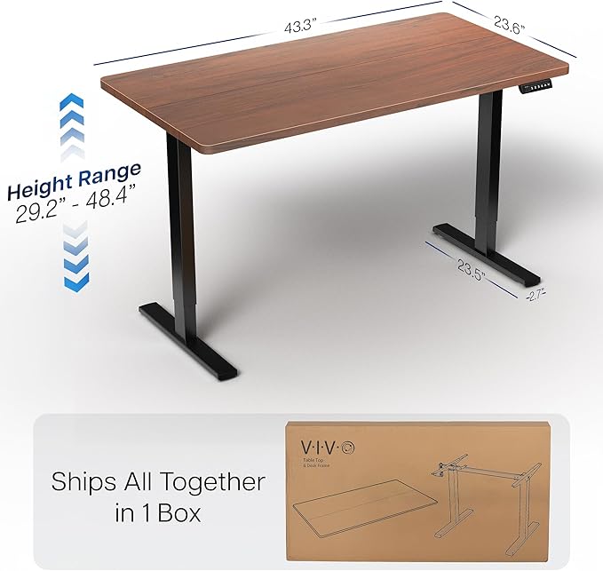 VIVO Electric 43 x 24 in Standing Desk, Memory Height Adjustment, 1B Series, Holds 220 lbs, Dark Walnut Top, Black Frame, DESK-1B4D