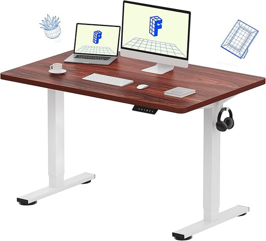 FLEXISPOT EN1 One-Piece Standing Desk with 1-Inch Thick Seamless Desktop, 48"x30" Electric Height Adjustable Desk for Home Office, Multi-Monitor Setups & Easy Assembly, Mahogany