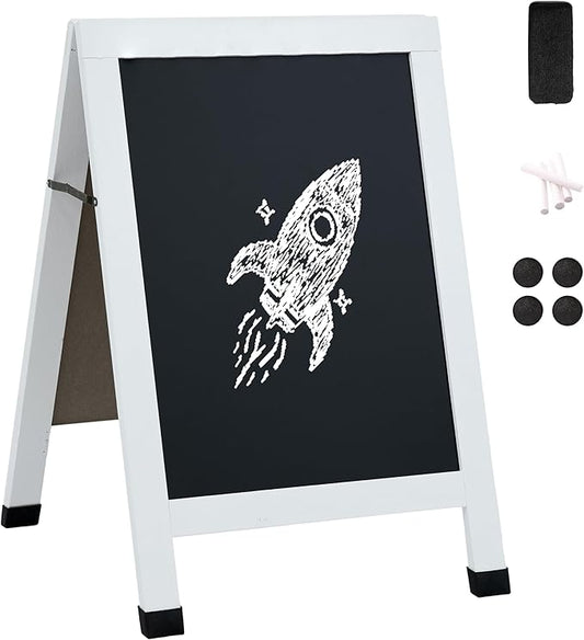Sunnydaze Magnetic A-Frame Chalkboard Sign - Double-Sided Chalk Sandwich Board Sidewalk Sign - 30" x 20" - White