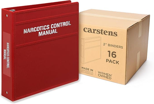Carstens 2-Inch Heavy Duty Round Ring Binder for Narcotics Control Documents – Side Opening, Brick Red, Case of 16, Durable Plastic, No Pockets, Holds 300 Sheets, Made in USA (1770-3RCS)