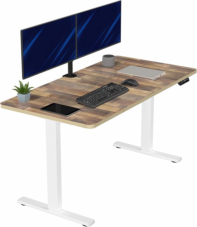 VIVO Electric 60 x 30 in Standing Desk, Memory Height Adjustment, 1B Series, Holds 220 lbs, Reclaimed Wood Top White Frame, DESK-KIT-1W6P-30