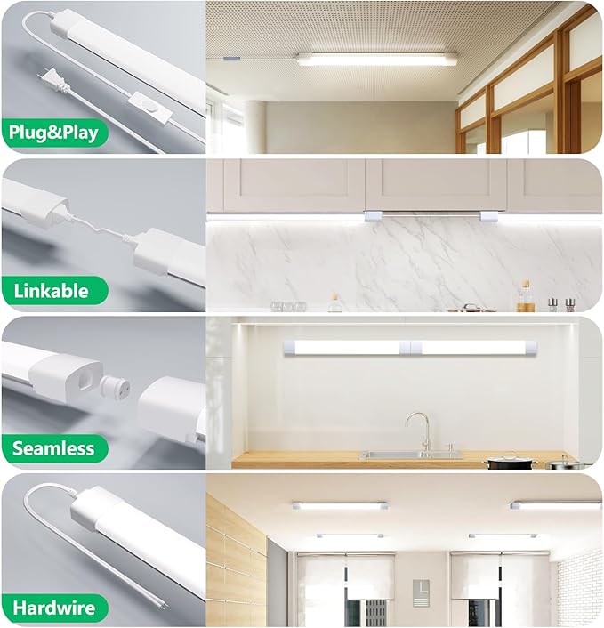Modlicht Under Cabinet Lighting 1.4FT 5000K Linkable Closet Plug in Lights, 16W 1800LM LED Light Bar for Room Office Garage Shop Bathroom Workbench, IP66 Waterproof
