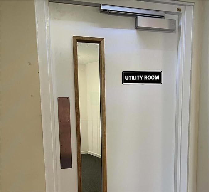 Utility Room Sign, Premium Durable Acrylic Material, Super Strong Adhesive, Quick Installation, Suitable for Your Home and Business (9 × 3 Inches, Black)