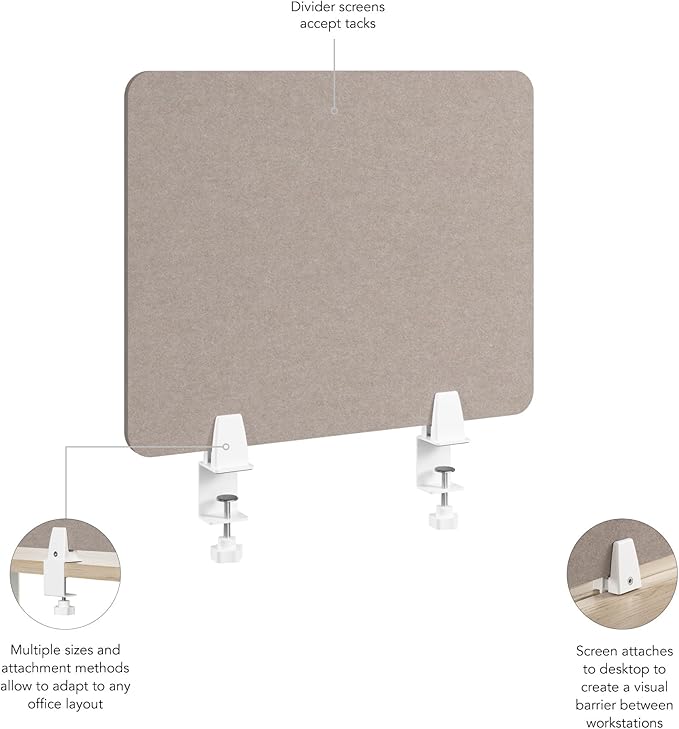 Bush Business Furniture 22W Desktop Privacy Screen in Warm Beige, Desk Mounted Office Partition with Acoustic Sound Dampening Panel