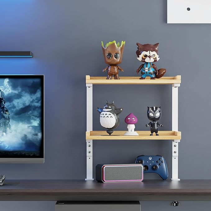 ART-GIFTREE Clamp On Desk Shelf 2-Tier, 12.5 inch Wood Shelving Unit for Office Desk/Gaming Accessories, Tabletop Book Storage Rack, Shelf for Top & Under of Desk, Natural