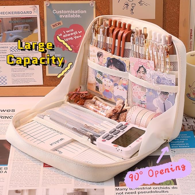 Fcteap Pencil Case Pouch Box Cute Kawaii Large Capacity Aesthetic Zipper Pen Holder Organizer Bag for Office Workspace Supplies Desk Accessories Travel (Light Pink)