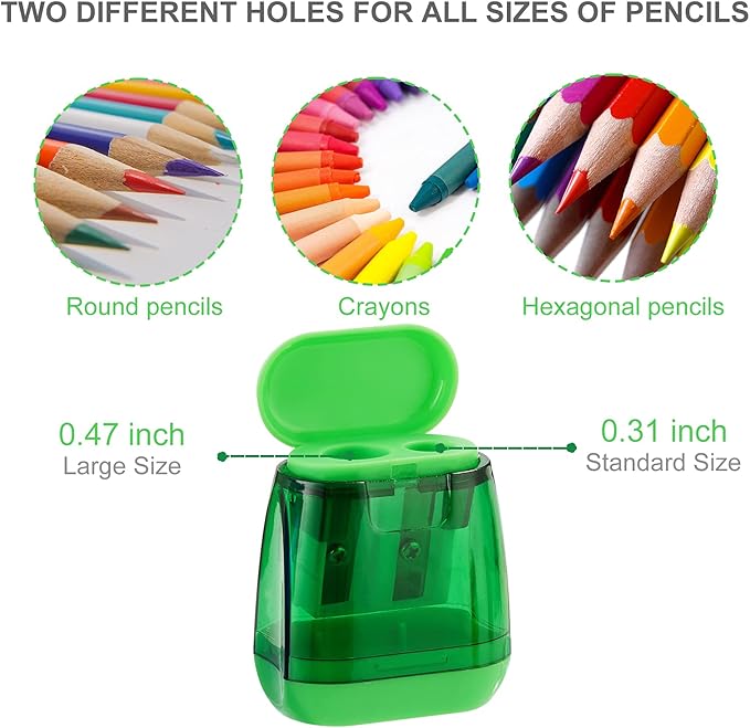 Sonuimy Pencil Sharpeners, 4 Pcs Pencil Sharpeners Manual,Dual Holes Compact Colored Handheld Pencil Sharpener for Kids with Lid Adults Students School Class Home Office (Covered)