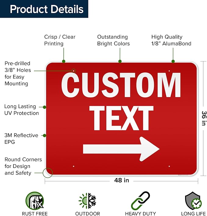 Custom Arrow,Custom Directional Sign, Right Arrow, 36x48 Inches, Reflective, Rust Free DiBound, Fade Resistant, Made in USA by My Sign Center