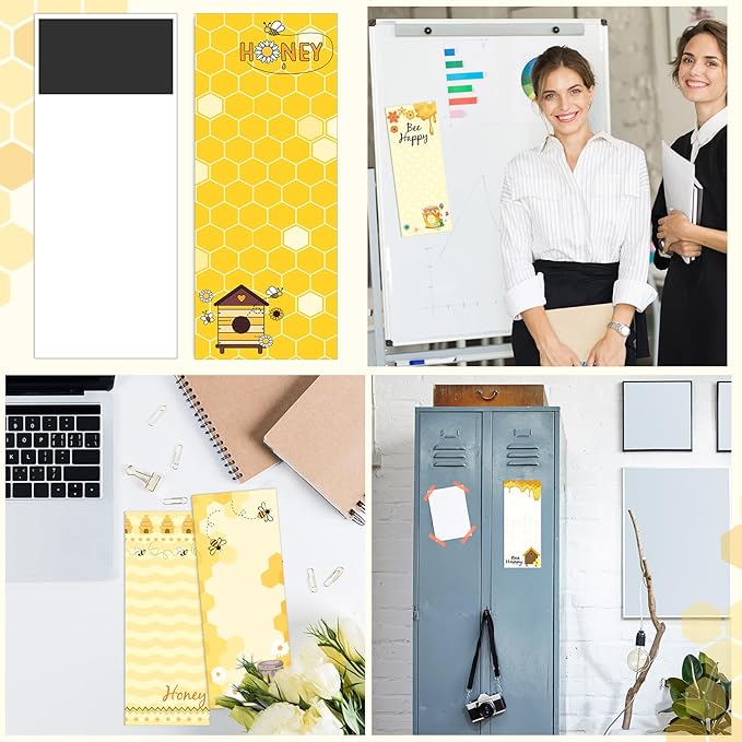 Gersoniel 12 Packs Magnetic Notepads for Refrigerator Monthly Grocery Magnetic List Set to Do List Pads Back Memo Notepad 9 x 3.5 Inches for Fridge Kitchen Shopping Grocery(Yellow,Bee)