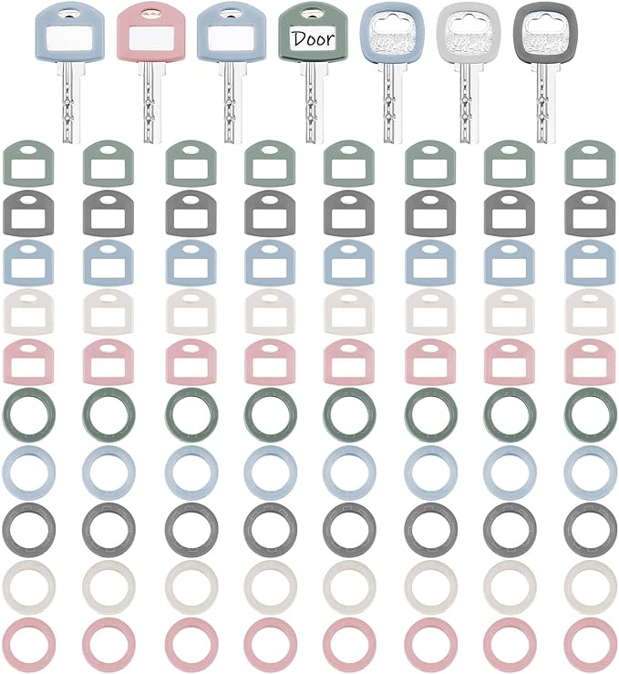 Blulu 80 Pcs Key Labels Key Color Covers Caps Tags Covers Set Plastic Keys Identifier Rings Toppers for Tags Organization House, 2 Styles(5 Morandi Color)
