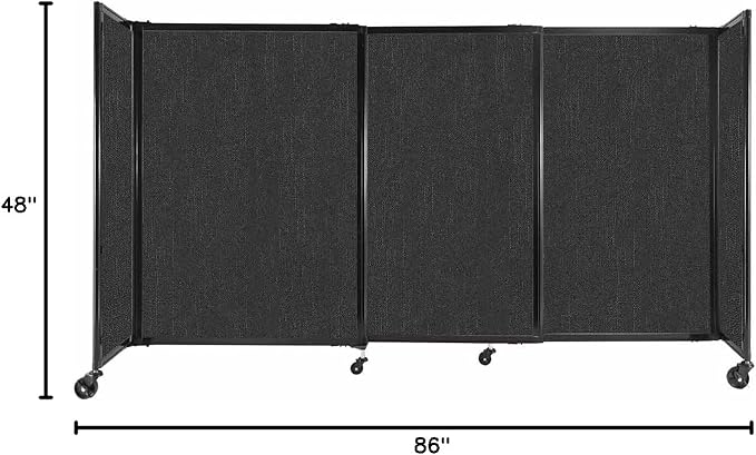 Versare Straightwall Sliding Portable Wall Partition | Freestanding Office Dividers | Locking Wheels | Temporary Room Separator | 7'2'' Wide x 4' Tall Black Fabric Panels