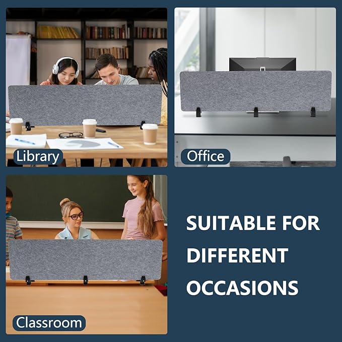 2pcs Privacy Panel, Standing Desk Divider 60"x16" Desktop Office Furniture Partitions, Clamp-On Acoustic Desk Divider Mounted Privacy Panel to Reduce Noise and Visual Distractions (Light Grey)