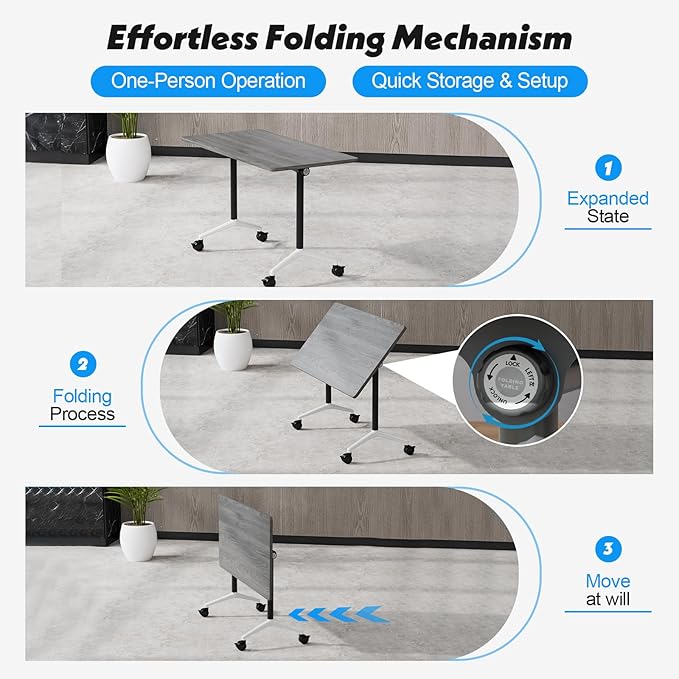 Goakwwuz Conference Room Table, Folding Conference Tables,Thicken Grey Tabletop,Flip Top Wooden Seminar Meeting Room Table for Conference Room Offices (10, Grey, 61.0“)