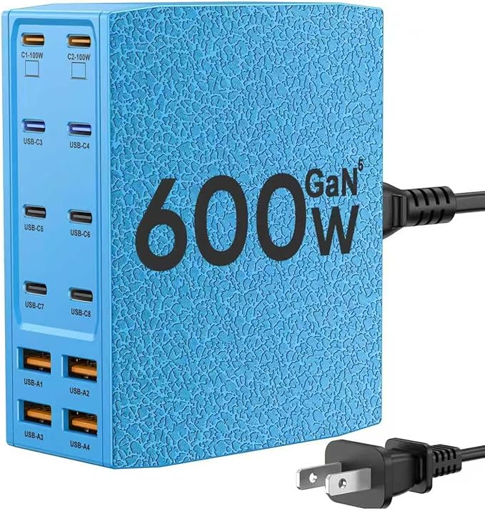 SAIPKYGS USB Charging Station (600W),12-Port USB C Charger Block with Dual 100W PD USB-C Fast Charging Station Hub for MacBook Pro/Air/All iPad Phone 17/16 15/14/13/Pro Max/Samsung Galaxy Note(Blue)