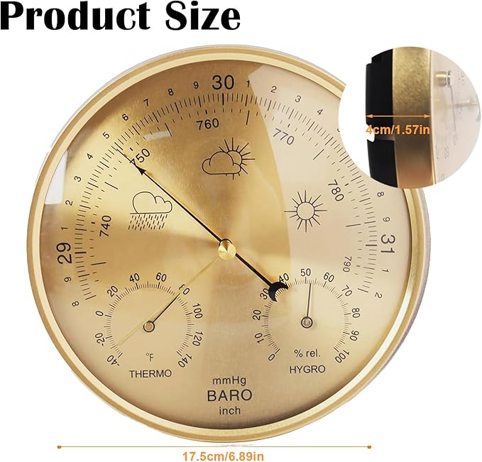 3 in 1 Barometer for Weather Station, Wall Hanging Thermometer All-Season Thermometer, Greenhouse Hygrometer, Accurate Weather Station Indoor Outdoor Use Temperature Monitor for Home Garden Office