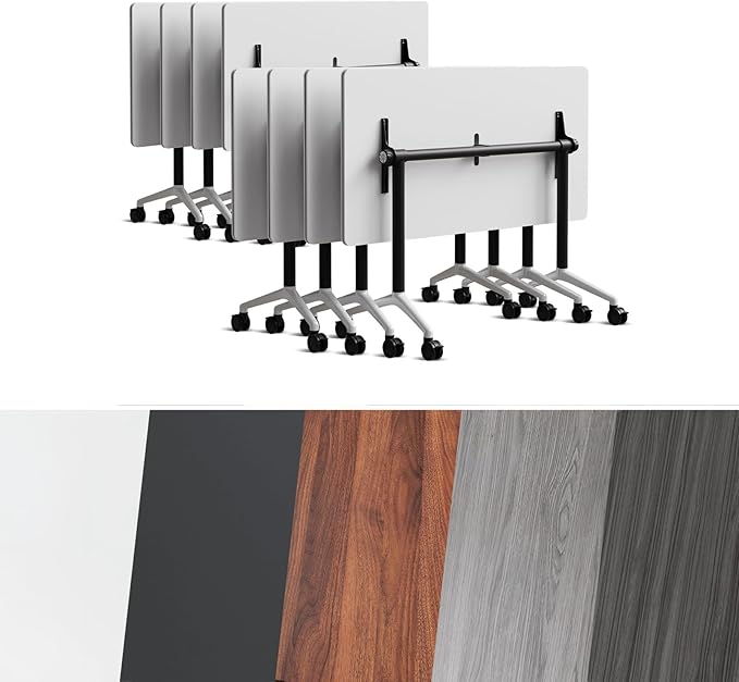 Goakwwuz Conference Room Table, Folding Conference Tables,Thicken Grey Tabletop,Flip Top Wooden Seminar Meeting Room Table for Conference Room Offices (8, Black+White, 61.0“)