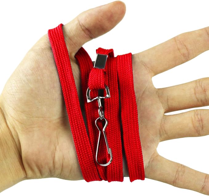 Ollain Badge Lanyards Flat Lanyard Swivel Hooks Durably Neck Bulk Lanyards with Clip for Women/Men Business Card ID Employee Student Lanyards (Red, 100 Pack)