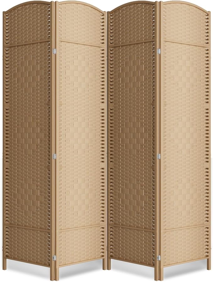 Cocosica 6 ft. Tall Room Divider and Folding Privacy Screen, Weave Fiber Foldable Panel Wall Divider with Diamond Pattern Weaved & 4 Panel Room Screen Divider Separator, Freestanding Room Divider