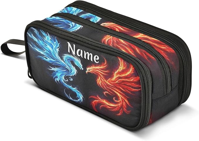 BOENLE Custom Dragon Phoenix Pencil Case Box Boys Girls Personalized Name Large Pencil Pouch Stationery Pen Bag Organizer for Kids Adults School Office