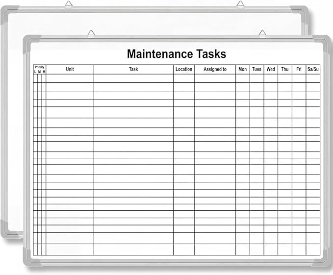 Lined Whiteboard Blank Grid Aluminum Frame Dry Erase Board Reusable Wall Mounted Board for Scheduling, to Do Lists Weekly Planning Home Work (36 x 24 Inch,Horizontal Maintenance Tasks)